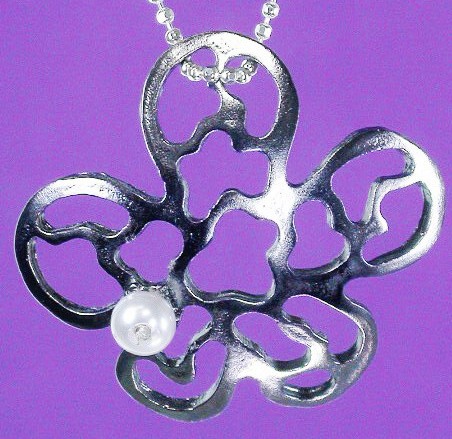 Convex Flower Silver Pendant Pearl